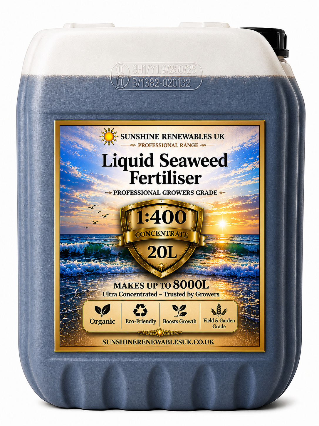 Liquid Seaweed Fertiliser Enhanced with added Chelated Iron (Fe) - 20L – Ultra-Concentrated - Super Strength 1:400 General Purpose Feed