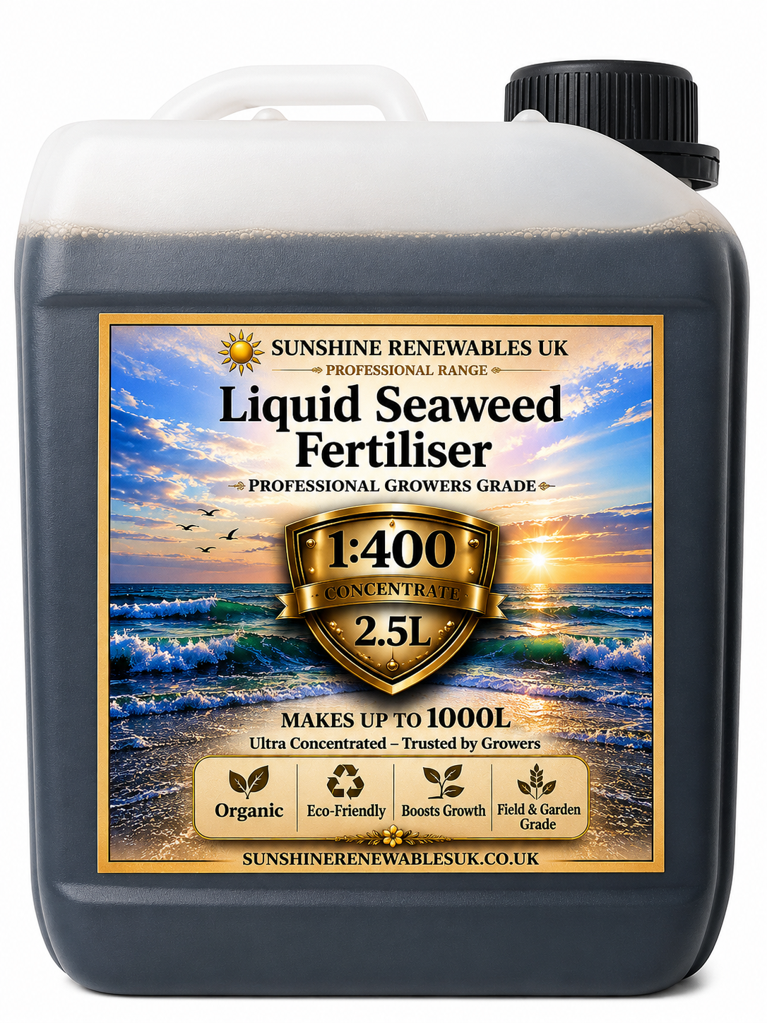 Liquid Seaweed Fertiliser Enhanced with added Chelated Iron (Fe) - 2.5L – Ultra-Concentrated - Super Strength 1:400 General Purpose Feed