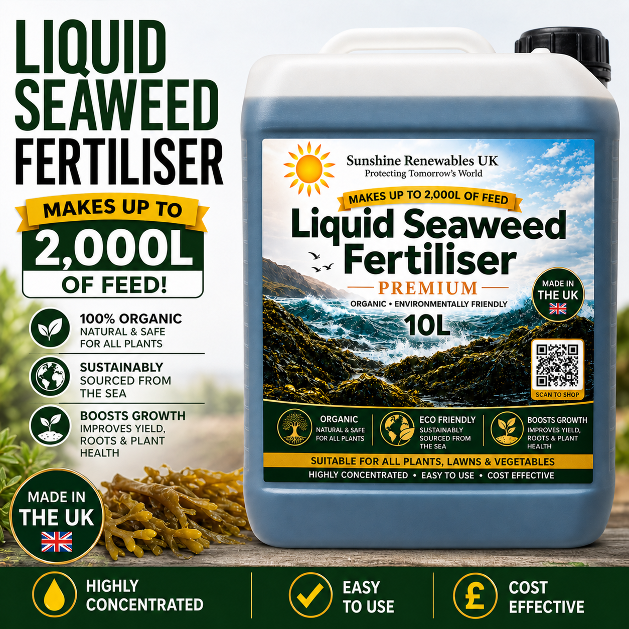 Liquid Seaweed Fertiliser - 10L – Concentrated Premium 1:200 General Purpose Feed