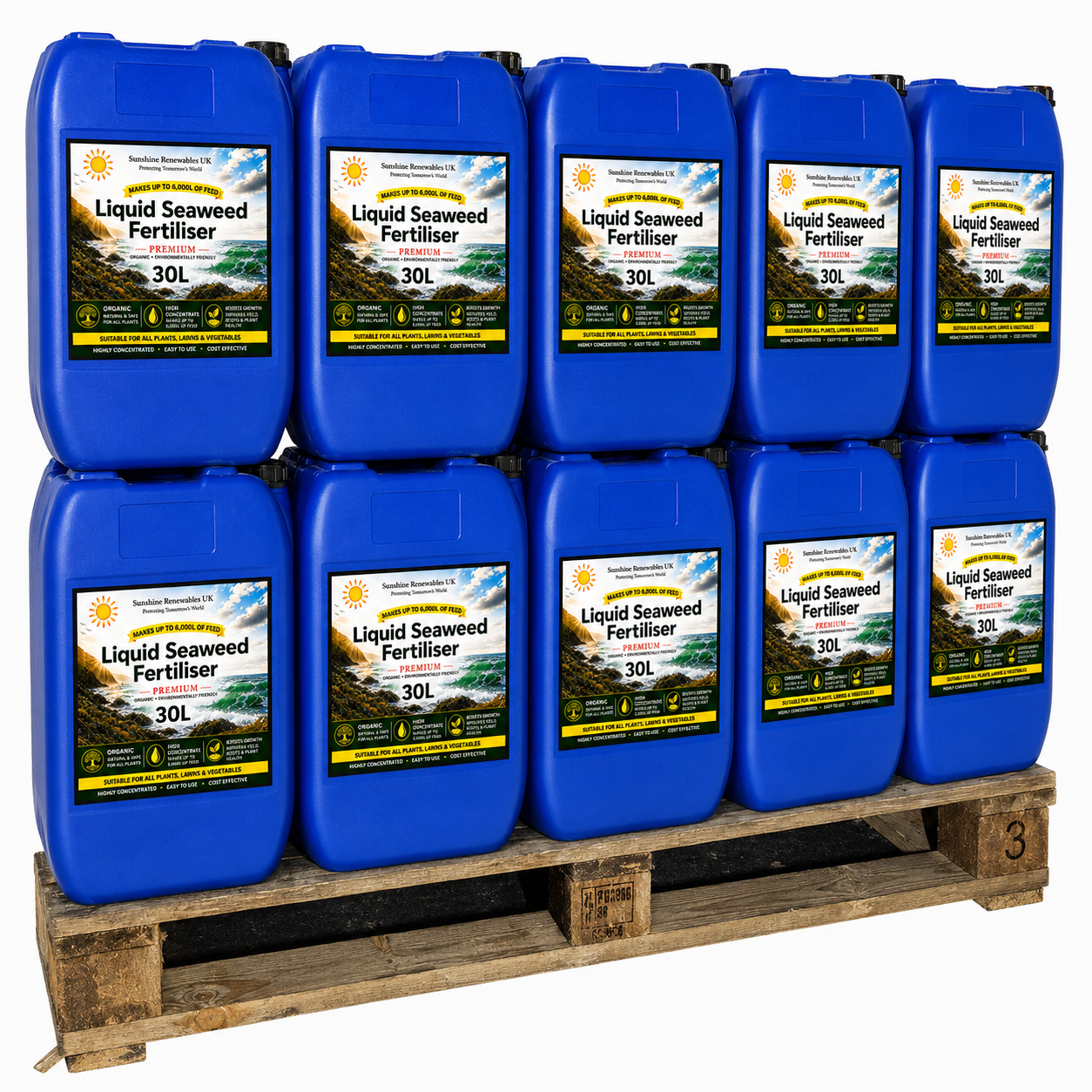 🌿 300 L Organic Seaweed Liquid Fertiliser (1:200 Concentrate) – Bulk 10 x 30L containers | Natural Growth Booster for Farms, Nurseries & Landscapers